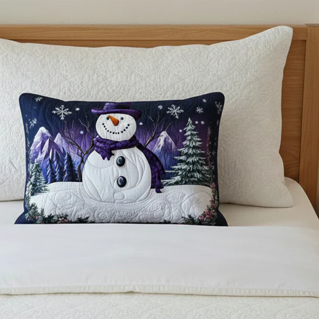 Funda de almohada acolchada con estampado muñeco de nieve morado