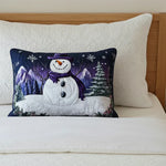 Funda de almohada acolchada con estampado muñeco de nieve morado