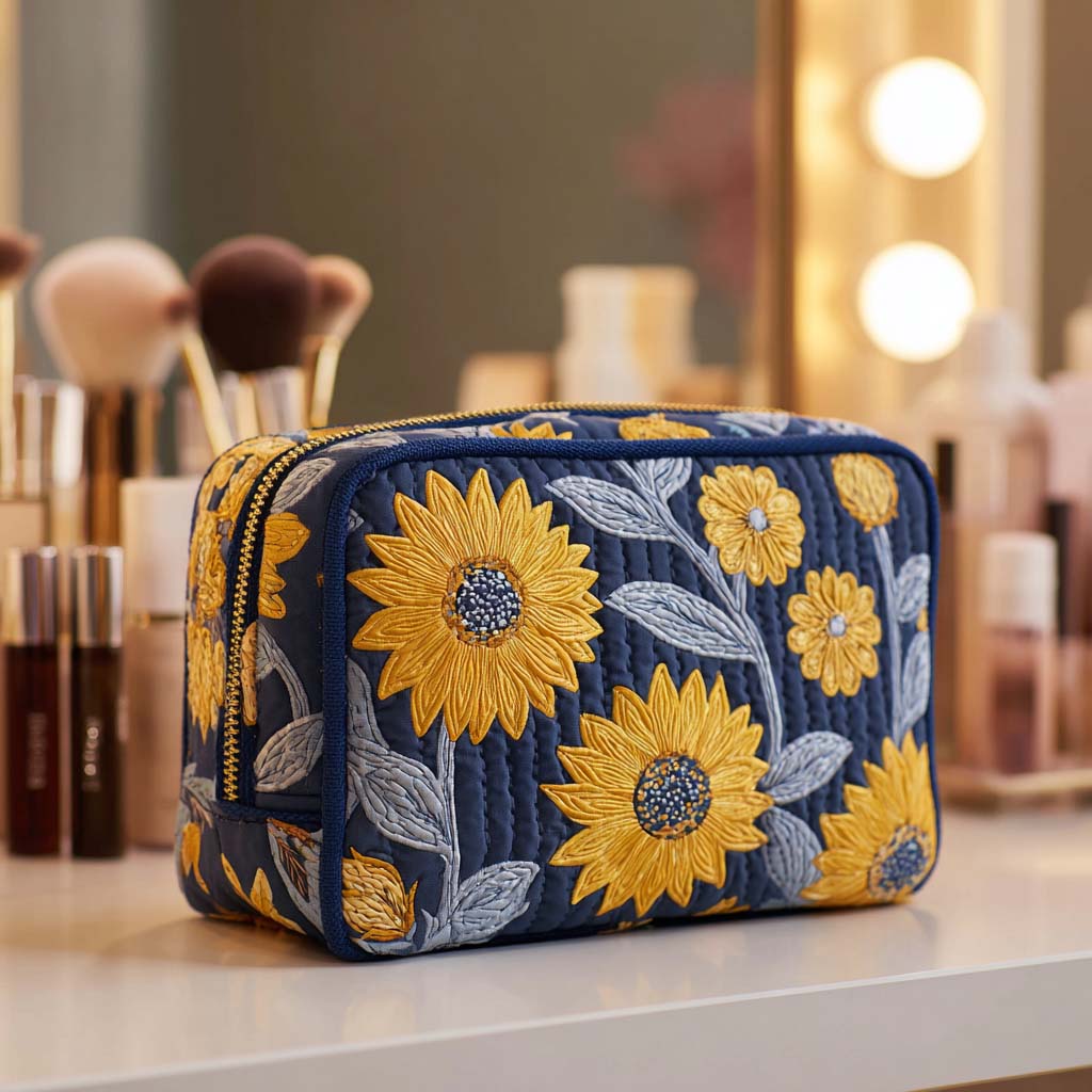 Cosmetiquera acolchada con estampado flor suave y radiante