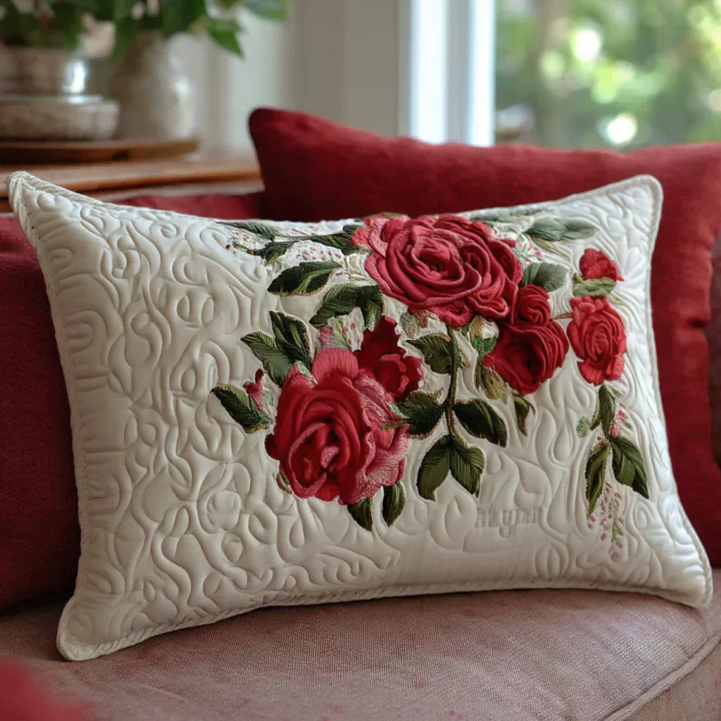 Funda de almohada acolchada con estampado jardín de los corazones de rosa
