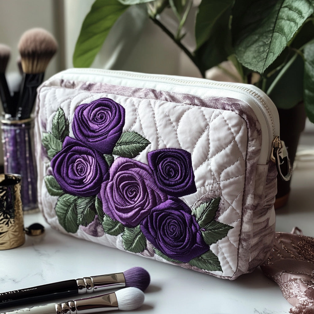 Cosmetiquera acolchada con estampado pétalos reales