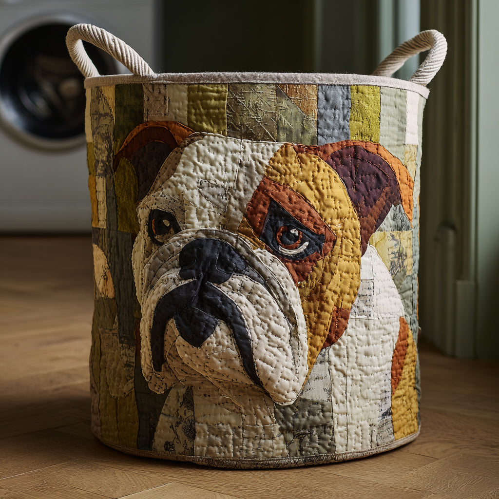 Canasta de ropa acolchada con estampado bulldog rústico