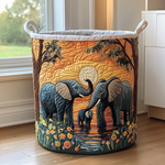 Canasta de ropa acolchada con estampado elefante rústico