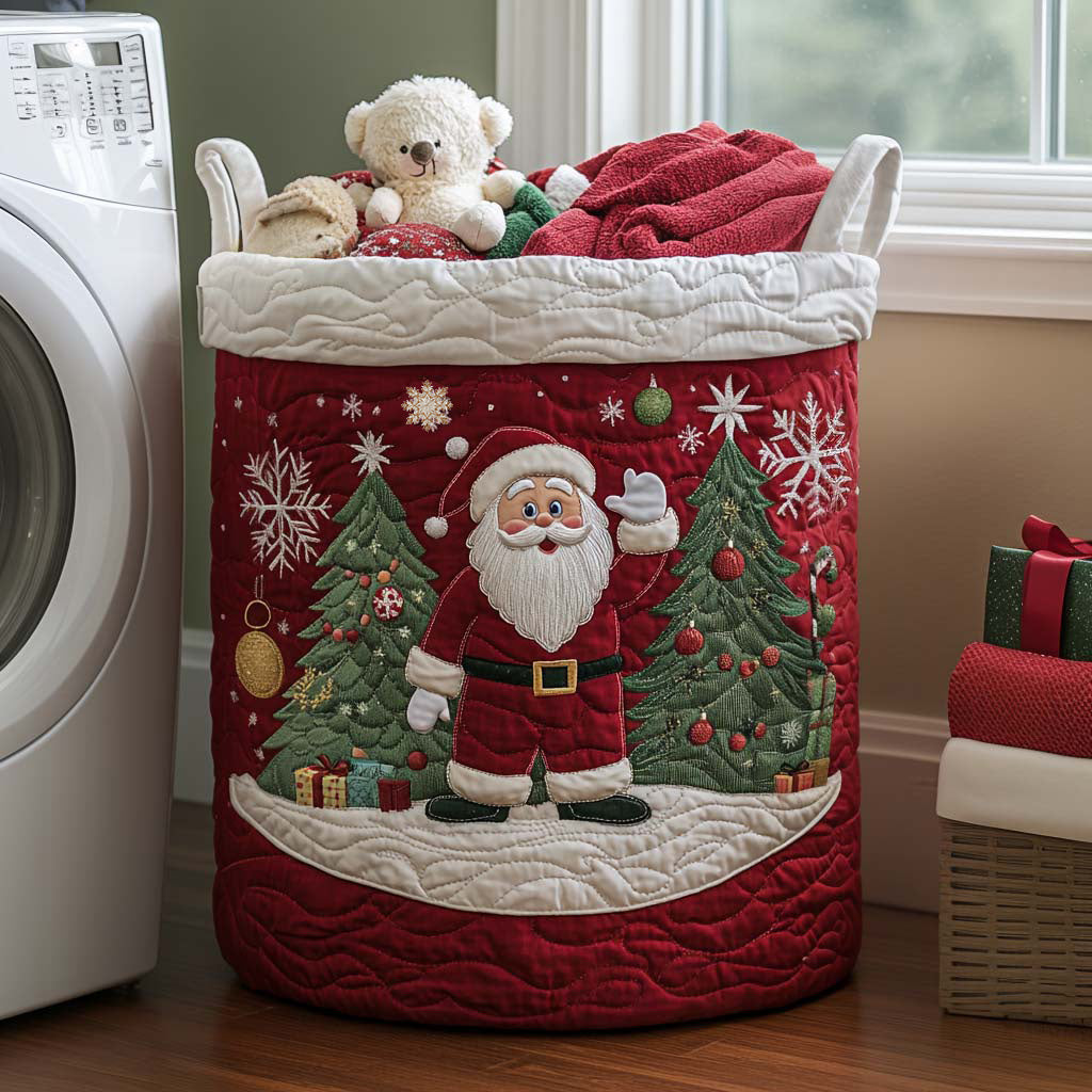 Canasta de ropa acolchada con estampado papá noel