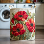 Canasta de ropa acolchada con estampado amapola escarlata