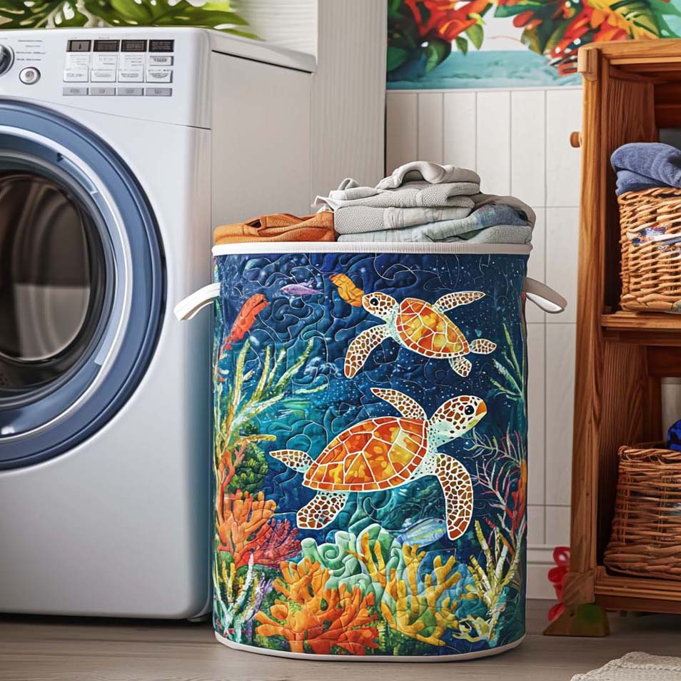 Canasta de ropa acolchada con estampado tranquilidad en la costa