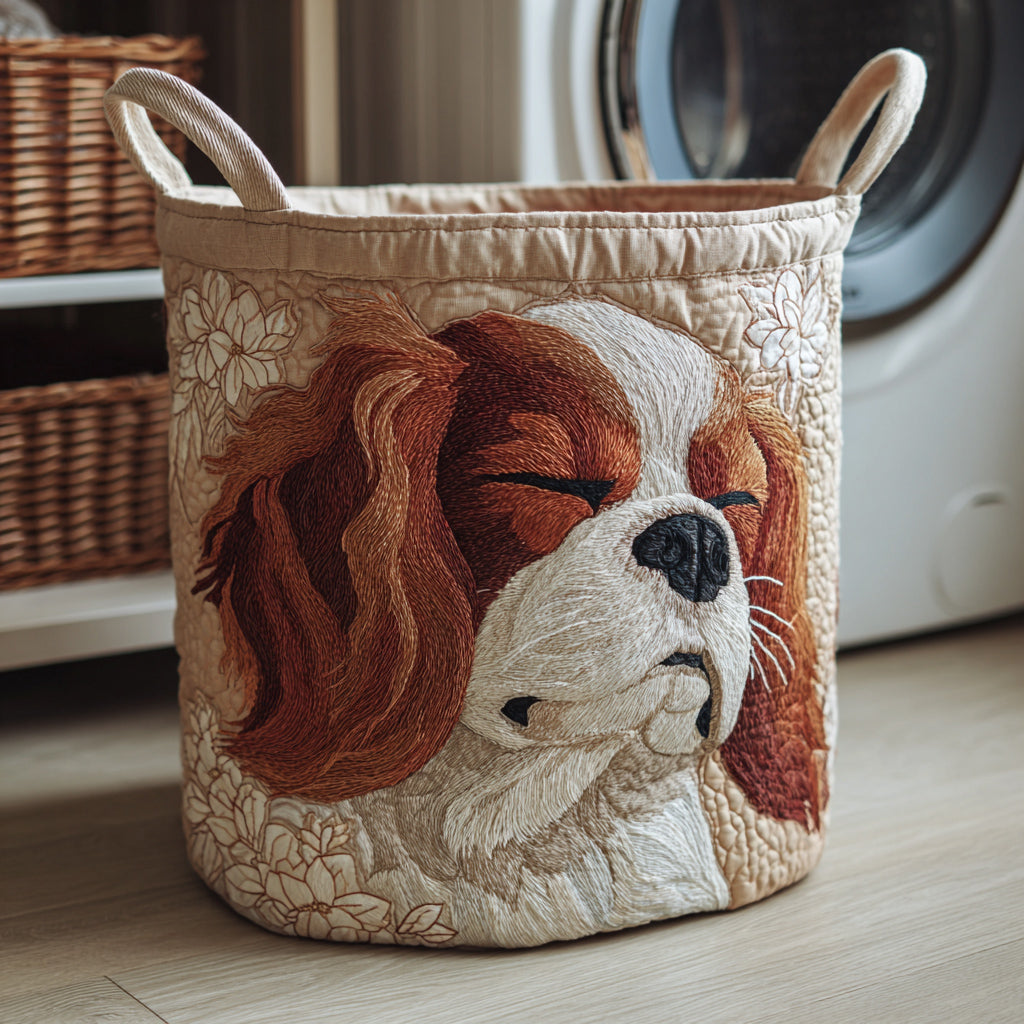 Canasta de ropa acolchada con estampado rey carlos spaniel durmiendo