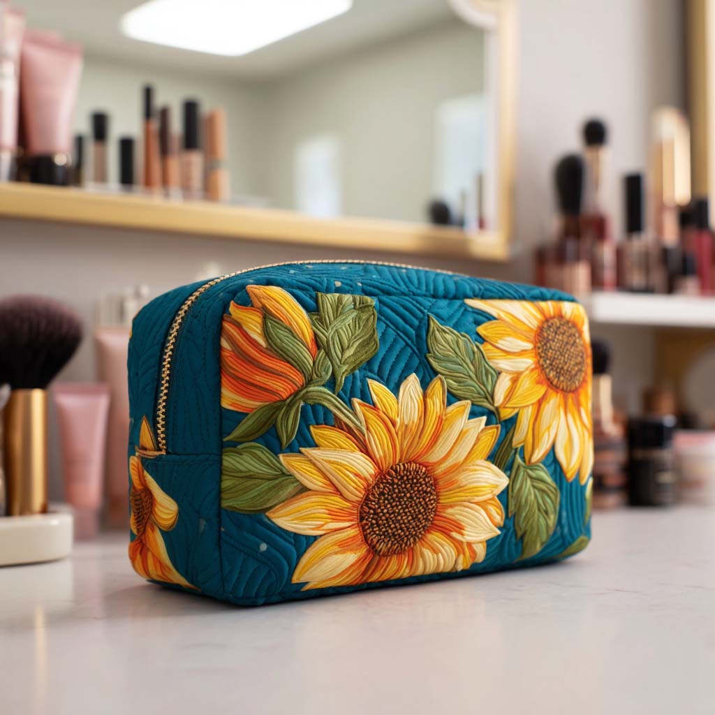 Cosmetiquera acolchada con estampado flor sonriente