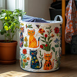 Canasta de ropa acolchada con estampado gatos acurrucados