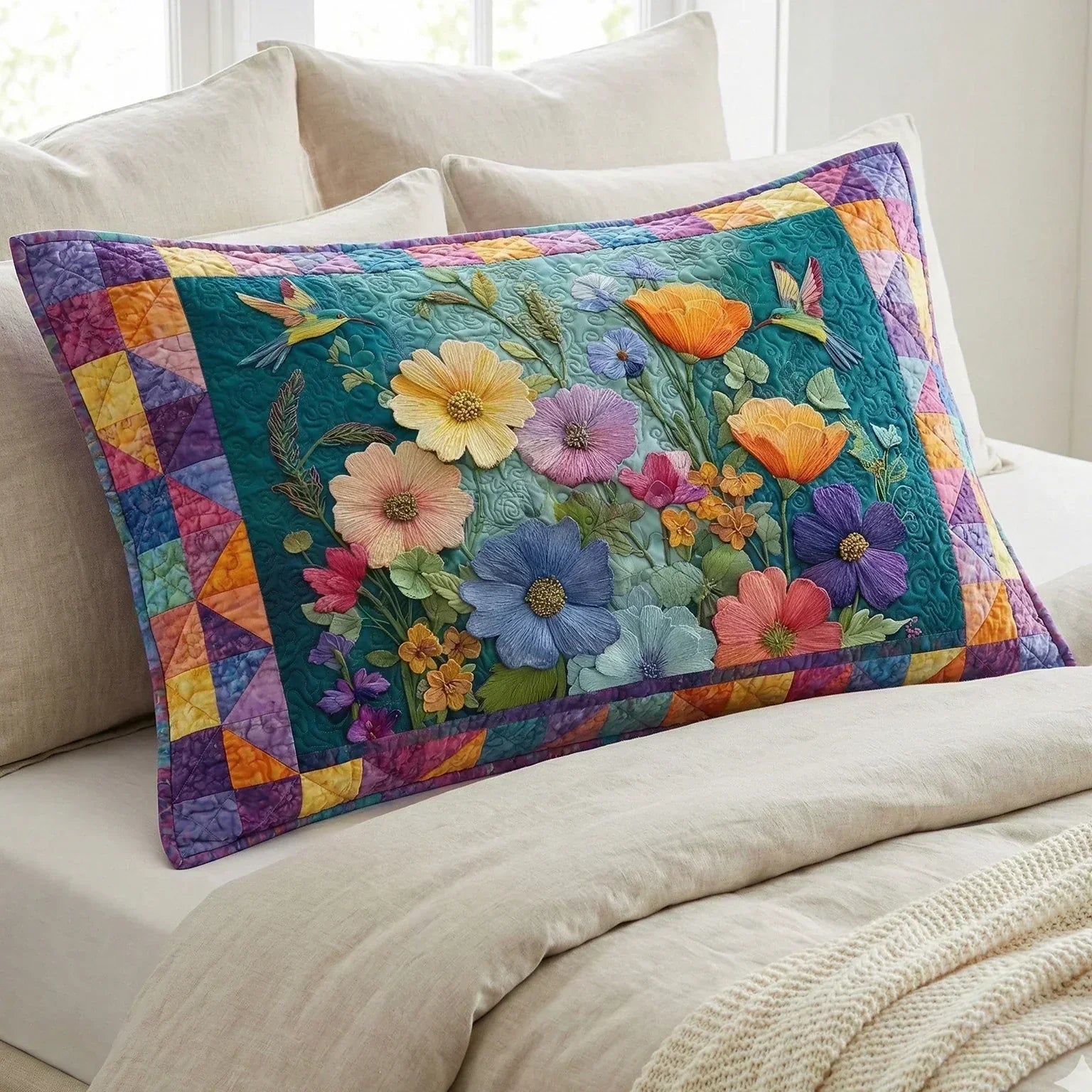 Funda de almohada acolchada con estampado sueño de flores suaves