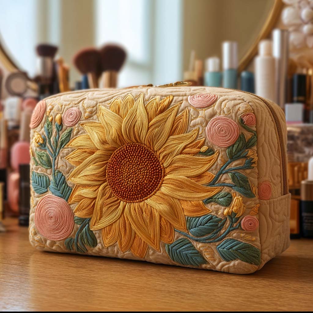 Cosmetiquera acolchada con estampado suave rayo de sol