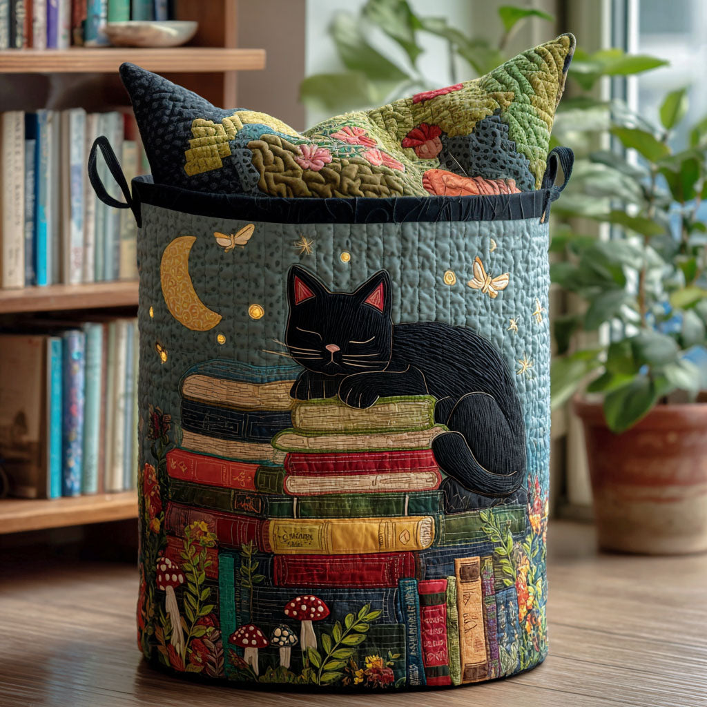 Canasta de ropa acolchada con estampado mundo de libros bajo las estrellas