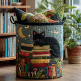 Canasta de ropa acolchada con estampado mundo de libros bajo las estrellas