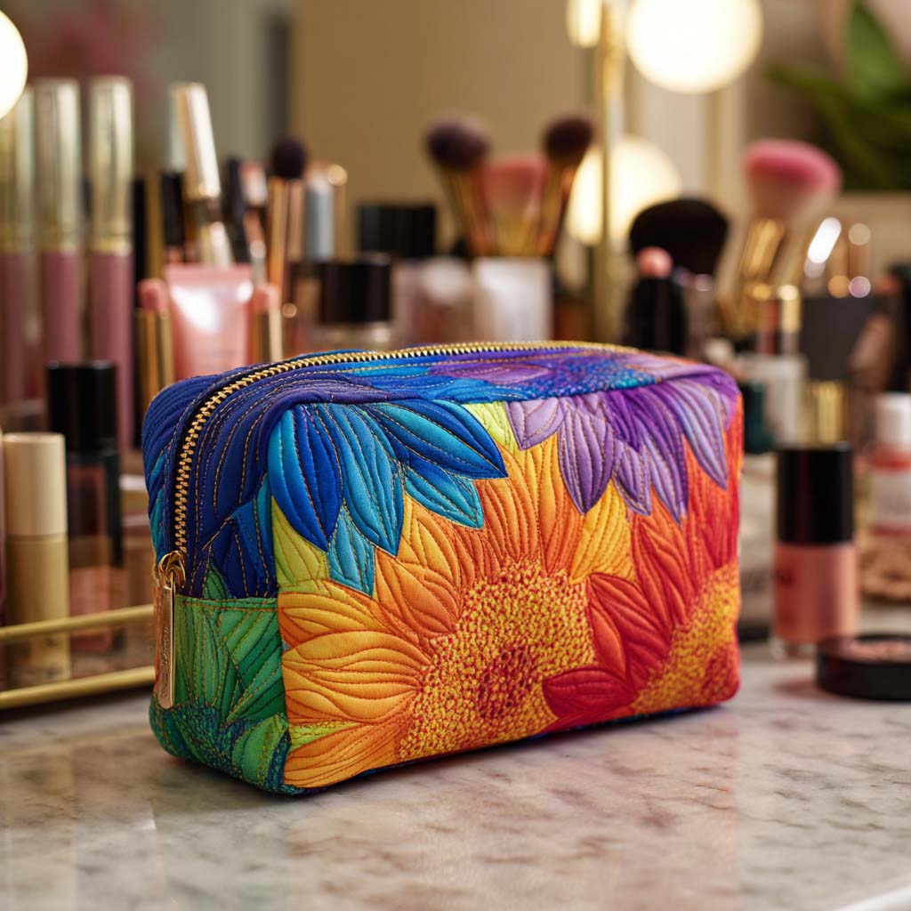 Cosmetiquera acolchada con estampado flores de verano