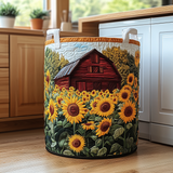 Canasta de ropa acolchada con estampado granero con girasoles