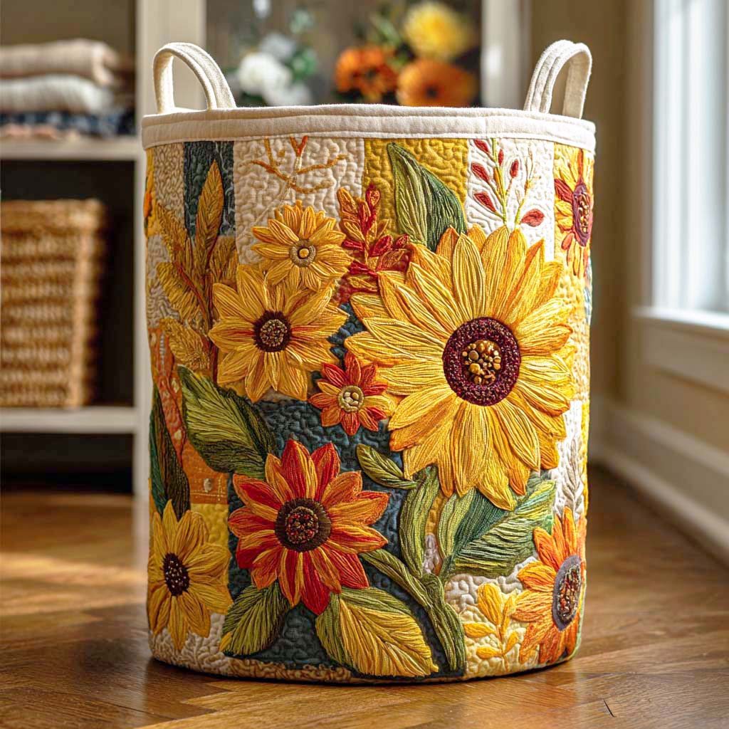 Canasta de ropa acolchada con estampado sueño de girasol