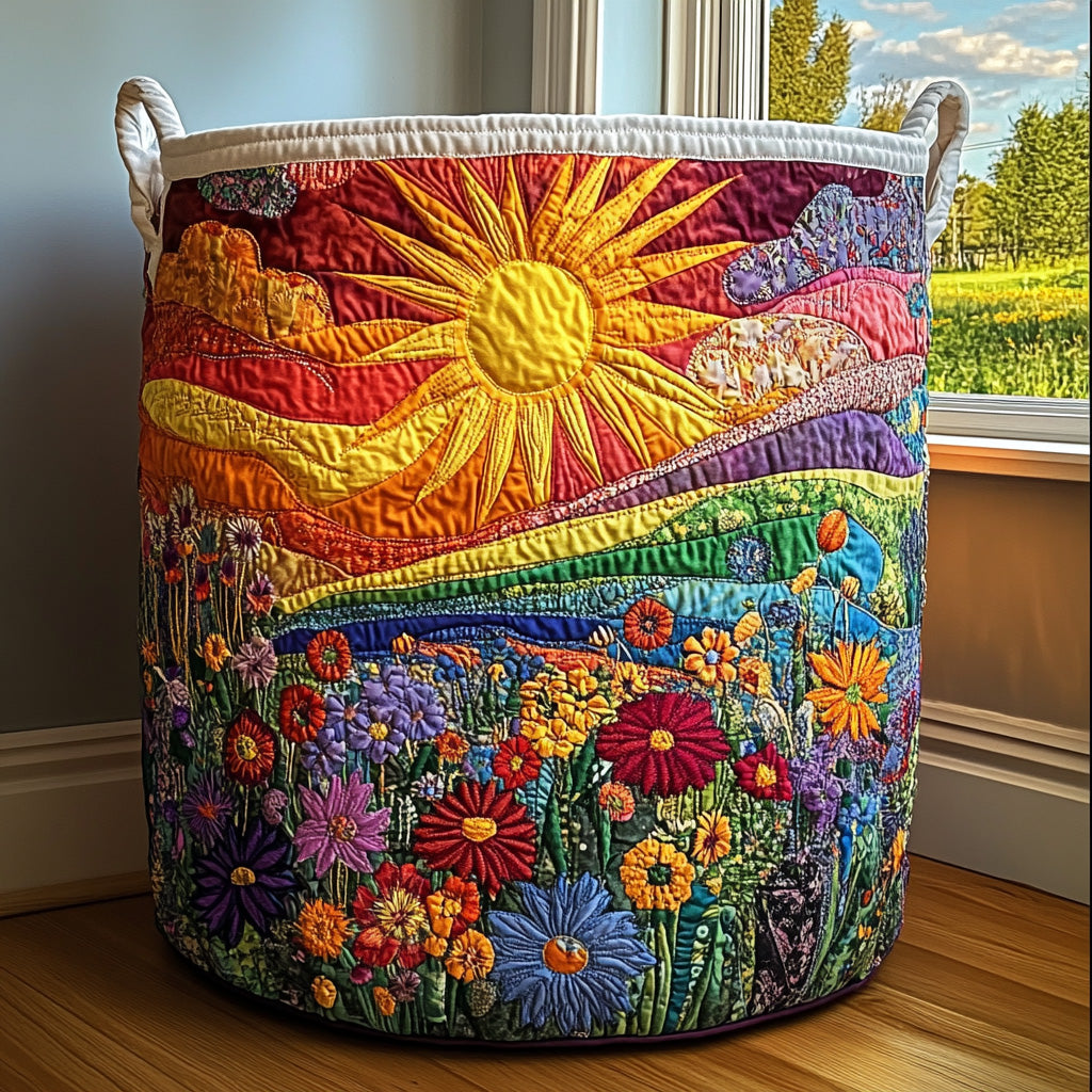 Canasta de ropa acolchada con estampado baño de sol