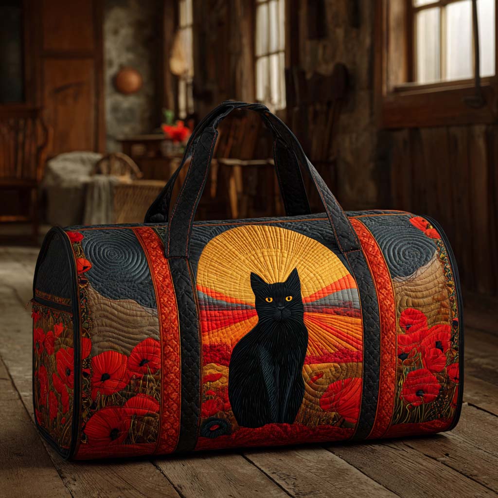 Bolso de viaje acolchado con estampado gato en el atardecer