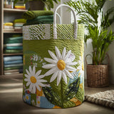 Canasta de ropa acolchada con estampado flores al sol