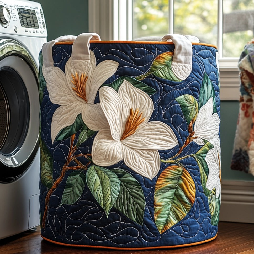Canasta de ropa acolchada con estampado magnolia suave