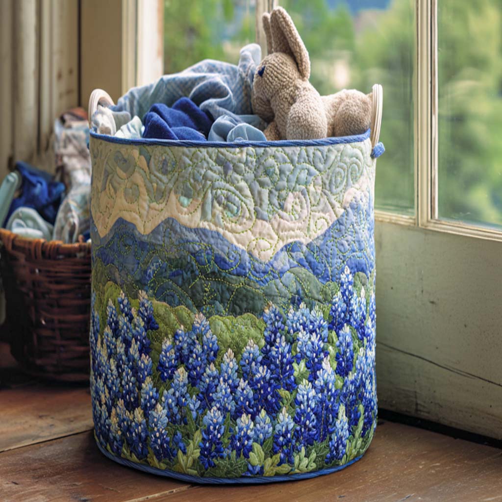 Canasta de ropa acolchada con estampado primavera texana
