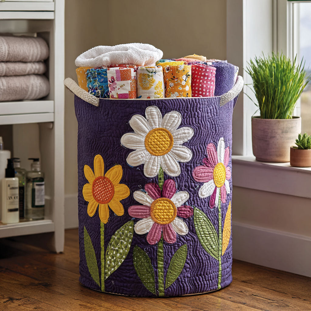 Canasta de ropa acolchada con estampado flores atemporales