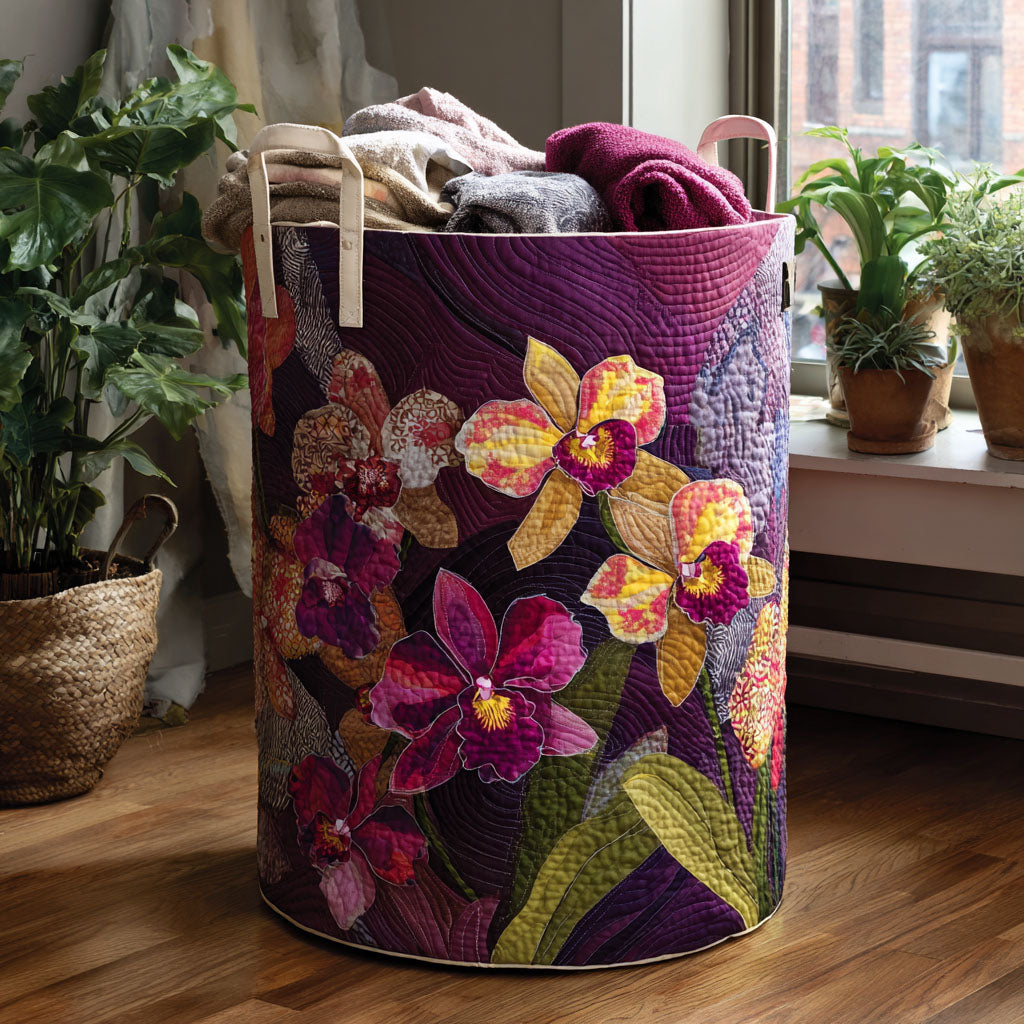 Canasta de ropa acolchada con estampado terciopelo tropical