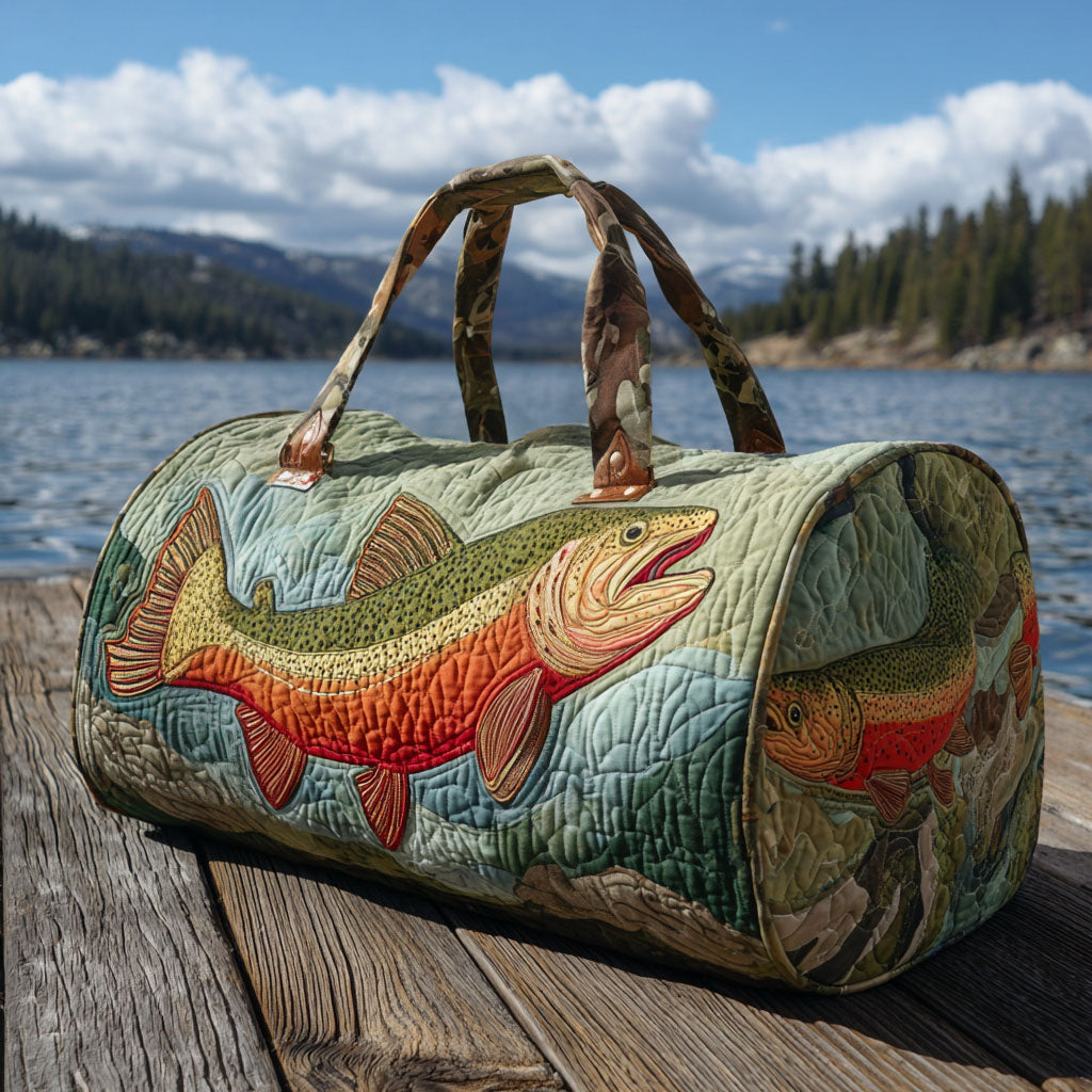 Bolso de viaje acolchado con estampado trucha en el río