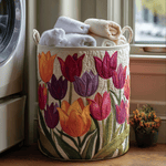 Canasta de ropa acolchada con estampado alegría de tulipanes