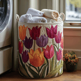 Canasta de ropa acolchada con estampado alegría de tulipanes