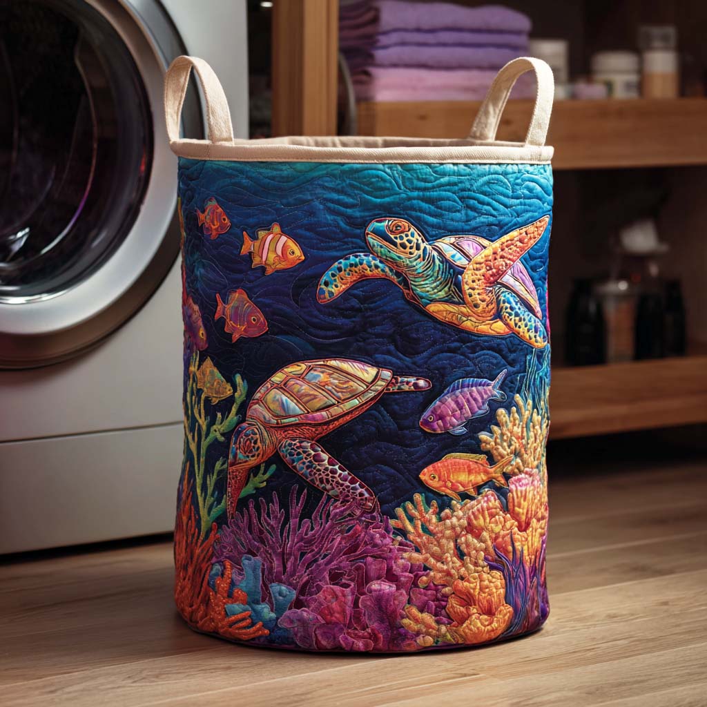 Canasta de ropa acolchada con estampado bahía de las tortugas