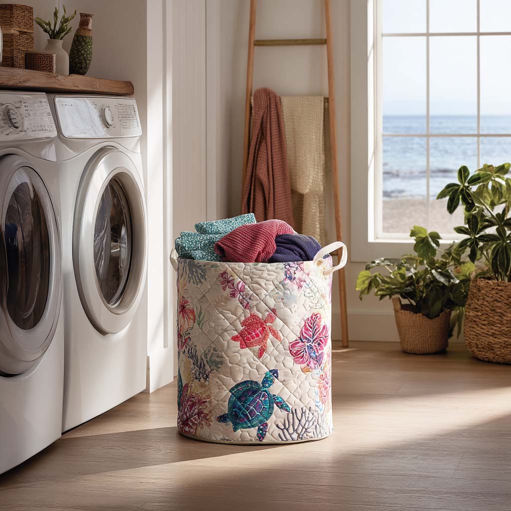 Canasta de ropa acolchada con estampado tranquilidad en la costa