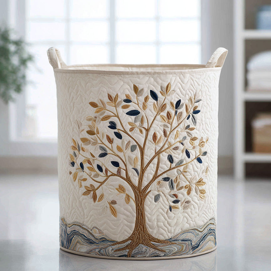 Canasta de ropa acolchada con estampado flores vibrantes