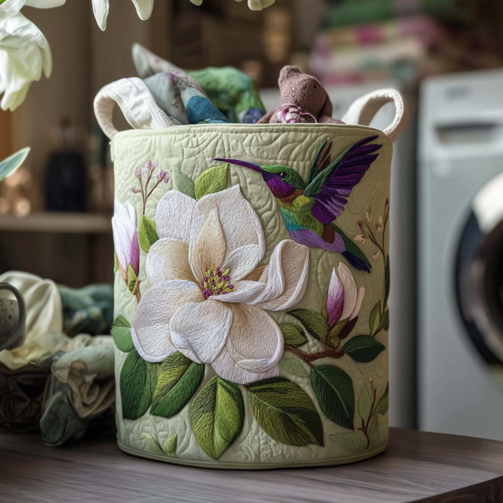 Canasta de ropa acolchada con estampado colibrí en vuelo