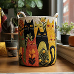 Canasta de ropa acolchada con estampado cabezas de gato en patchwork