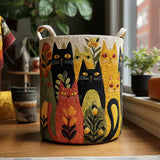 Canasta de ropa acolchada con estampado cabezas de gato en patchwork