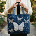 Bolso acolchado con estampado mariposa plateada