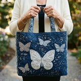 Bolso acolchado con estampado mariposa plateada
