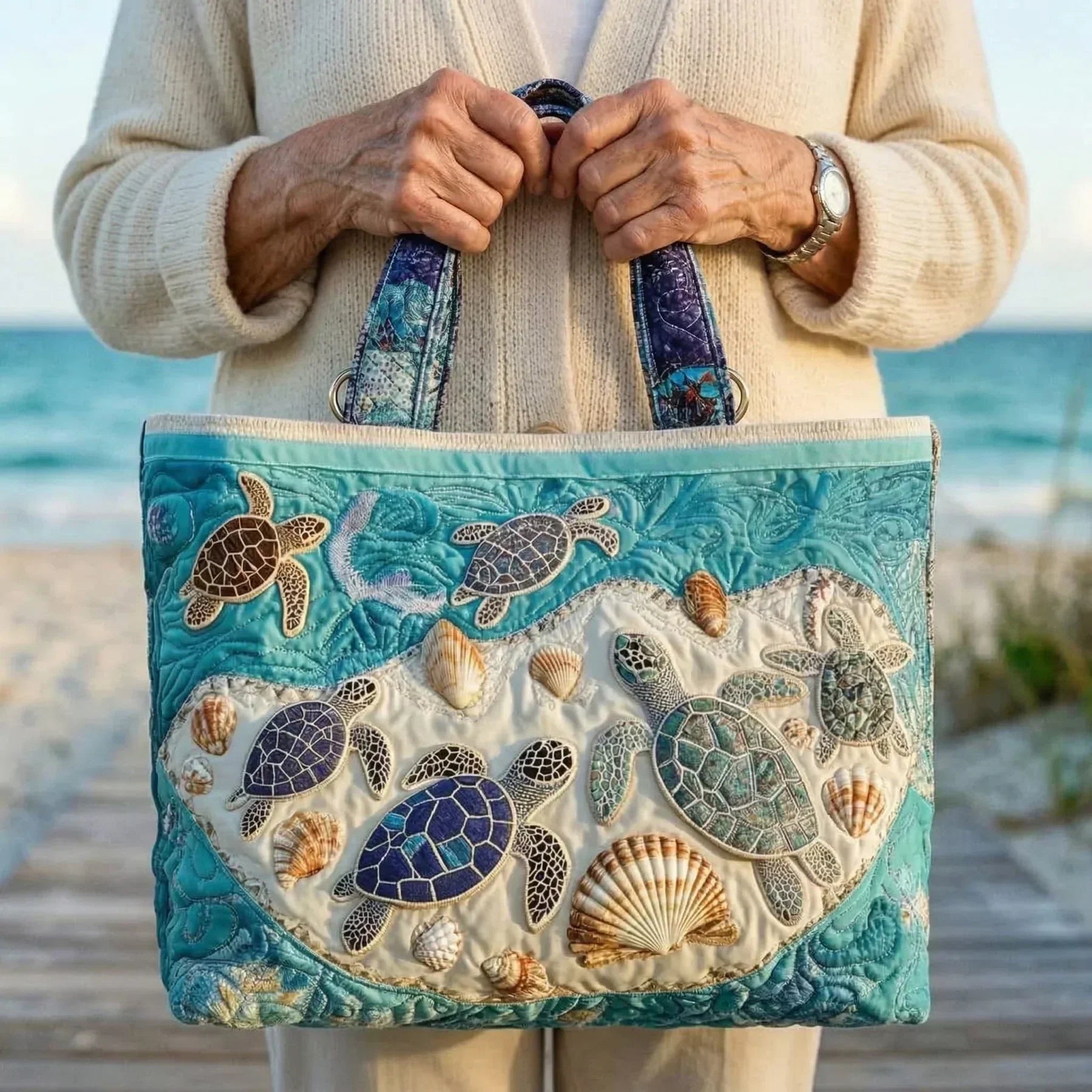 Bolso acolchado con estampado amor por las tortugas