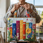 Bolso acolchado con estampado biblioteca de flores