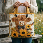 Bolso acolchado con estampado vacas highland con girasoles