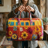 Bolso de viaje acolchado con estampado hippiebus en estilo retro