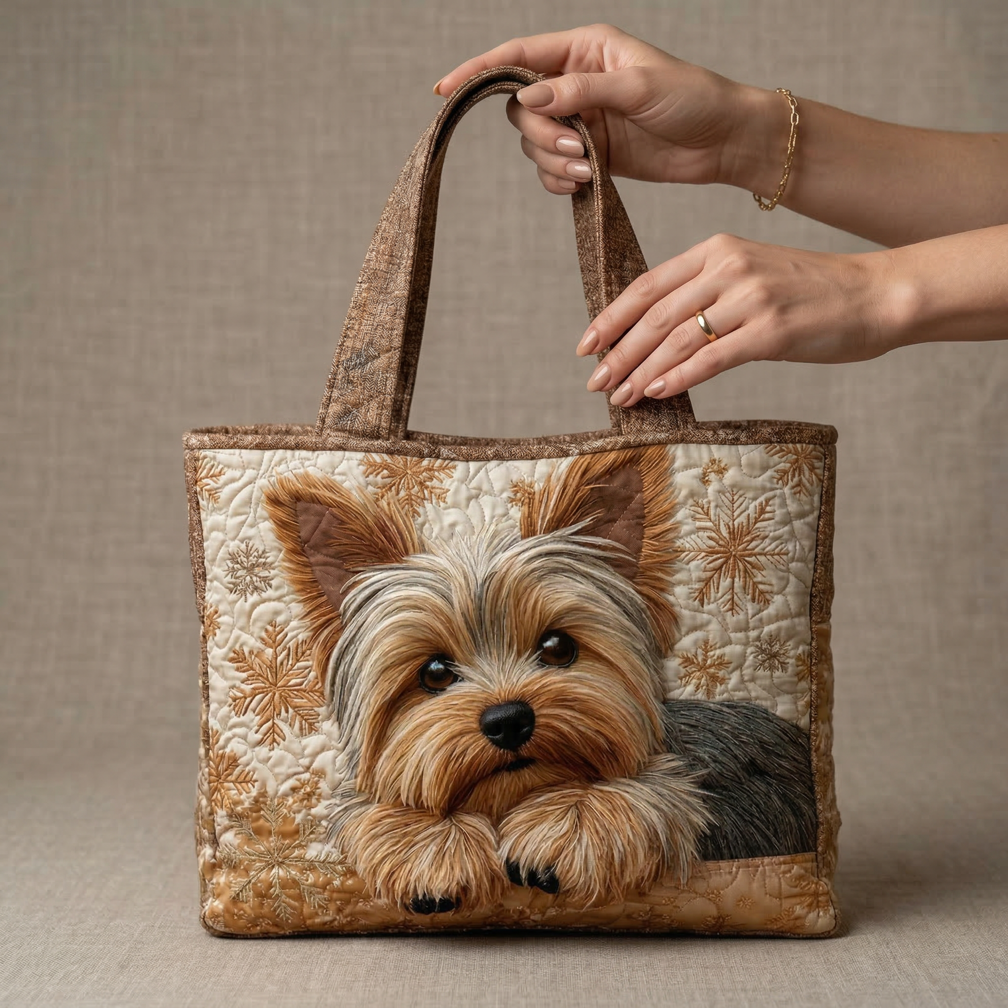 Bolso acolchado con estampado yorkshire terrier