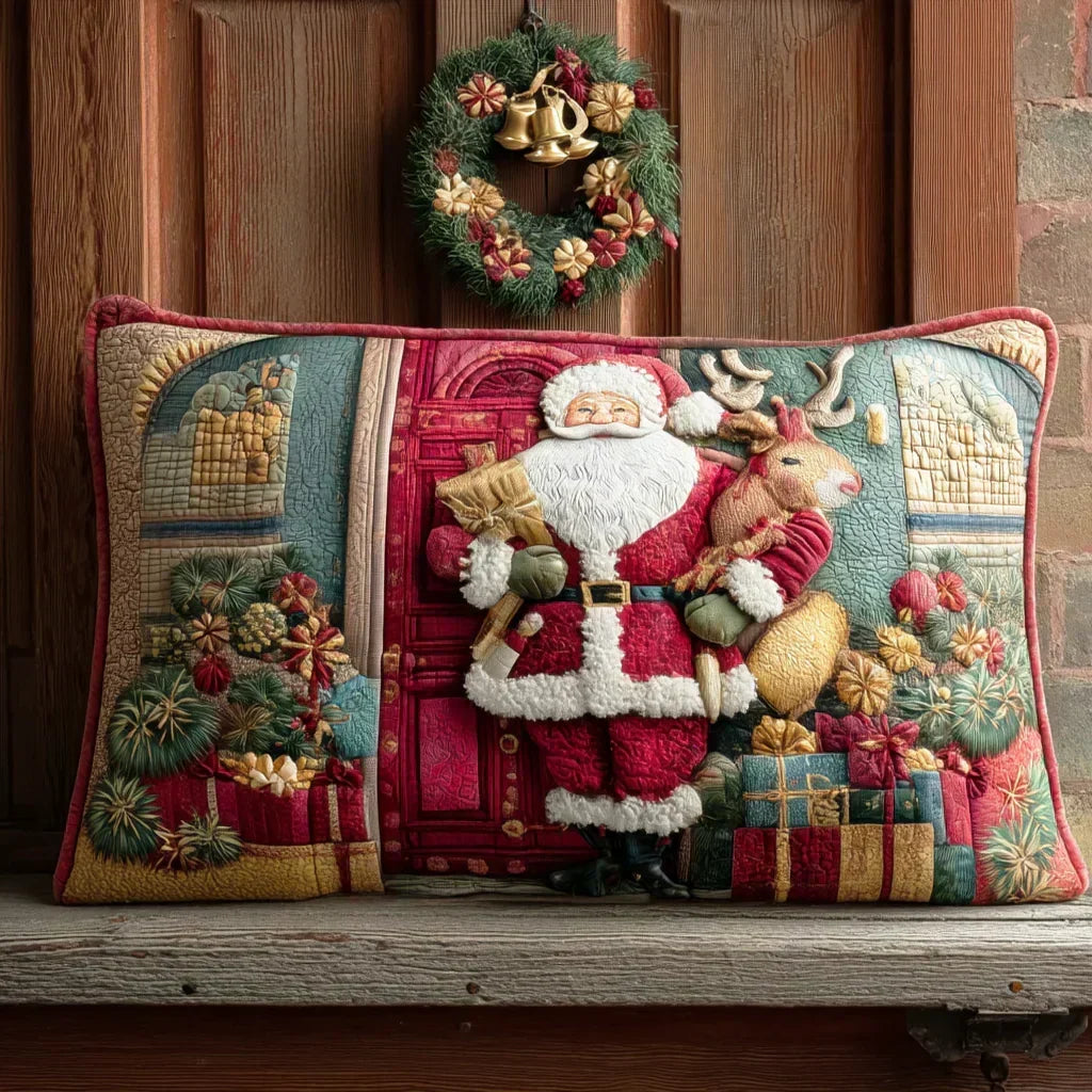 Funda de almohada acolchada con estampado acogedora bienvenida del papá noel