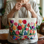Bolso acolchado con estampado jardín de tulipanes