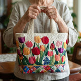 Bolso acolchado con estampado jardín de tulipanes